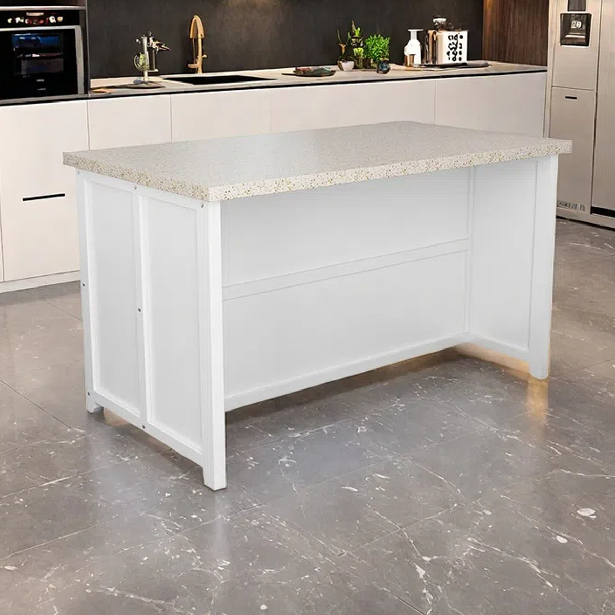Artistic Soul XKX Premium Furniture 59.06-Inch Kitchen Island with Marble Countertop and Ample ...